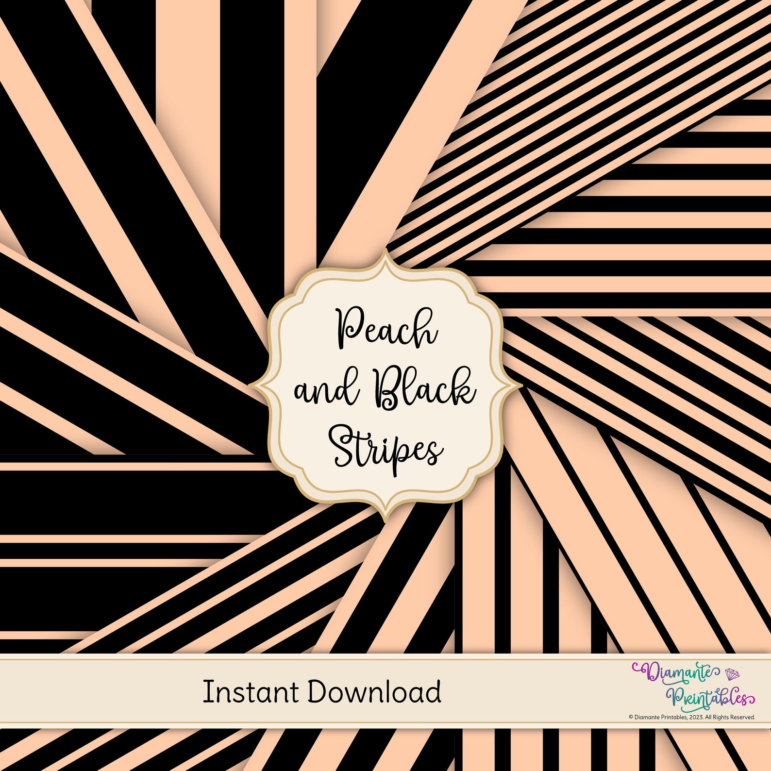 Peach and Black Stripes Digital Paper Pack | 12 Styles | 4 Sizes ...
