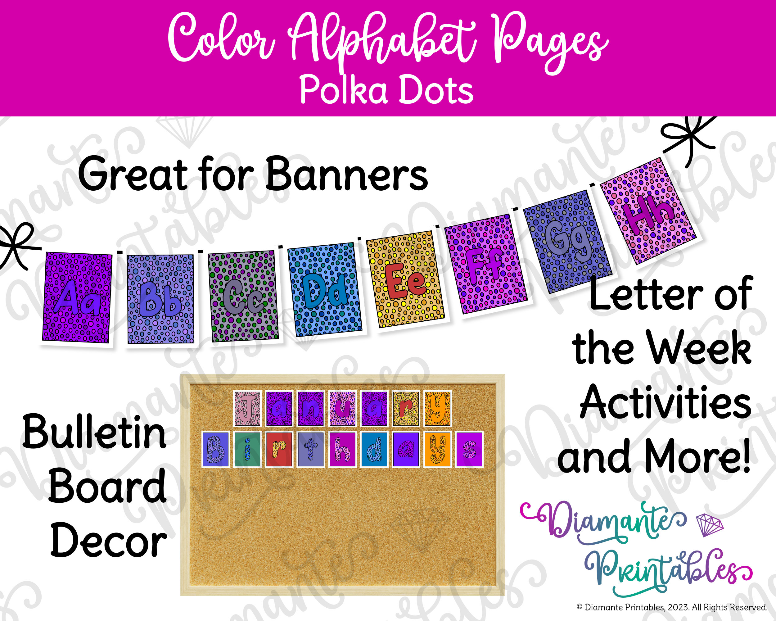 Printable Alphabet Poster Bundle | Polka Dots Bulletin Board Letters ...
