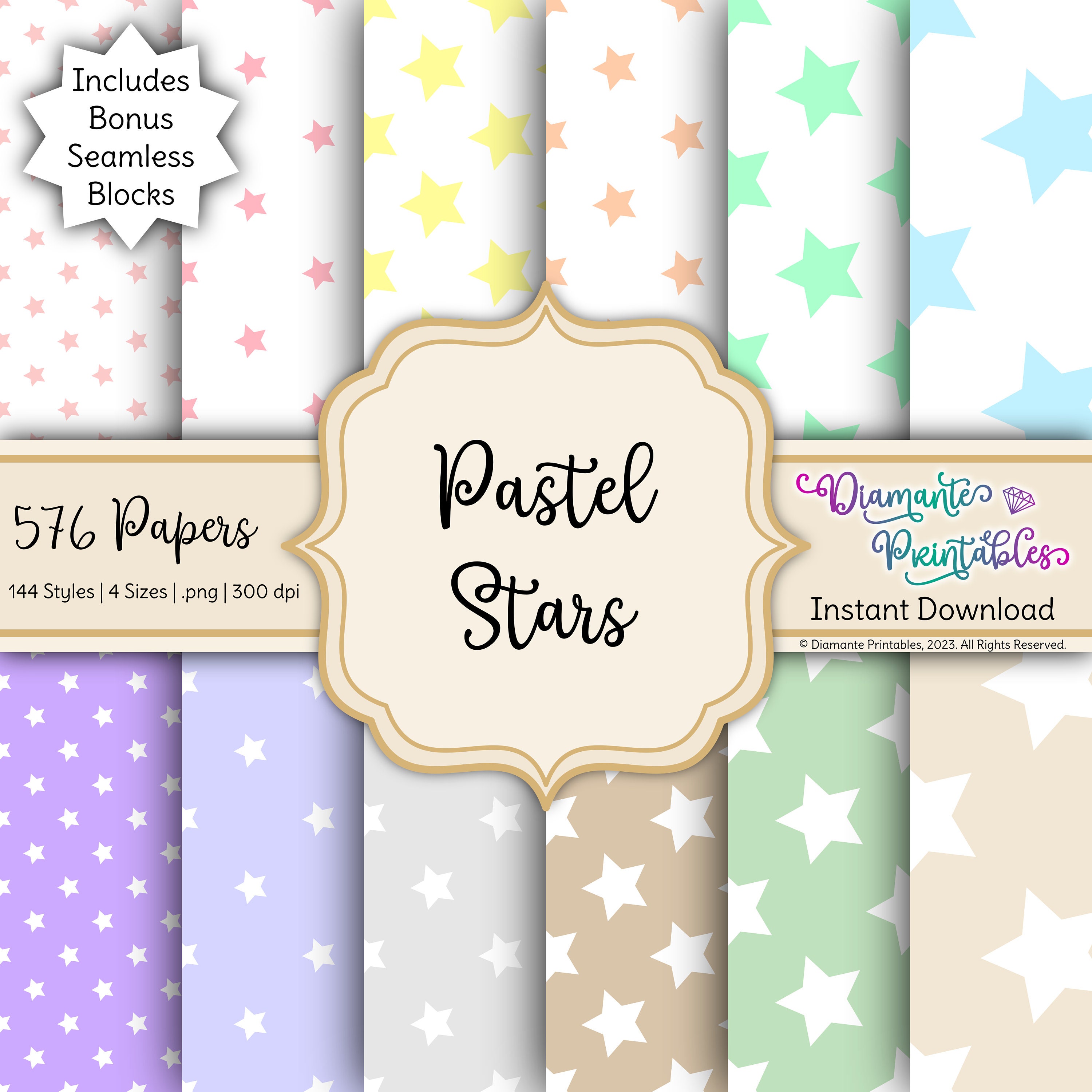 Stars Digital Paper Pack Pastel Colors 12 Colors 144 - Etsy