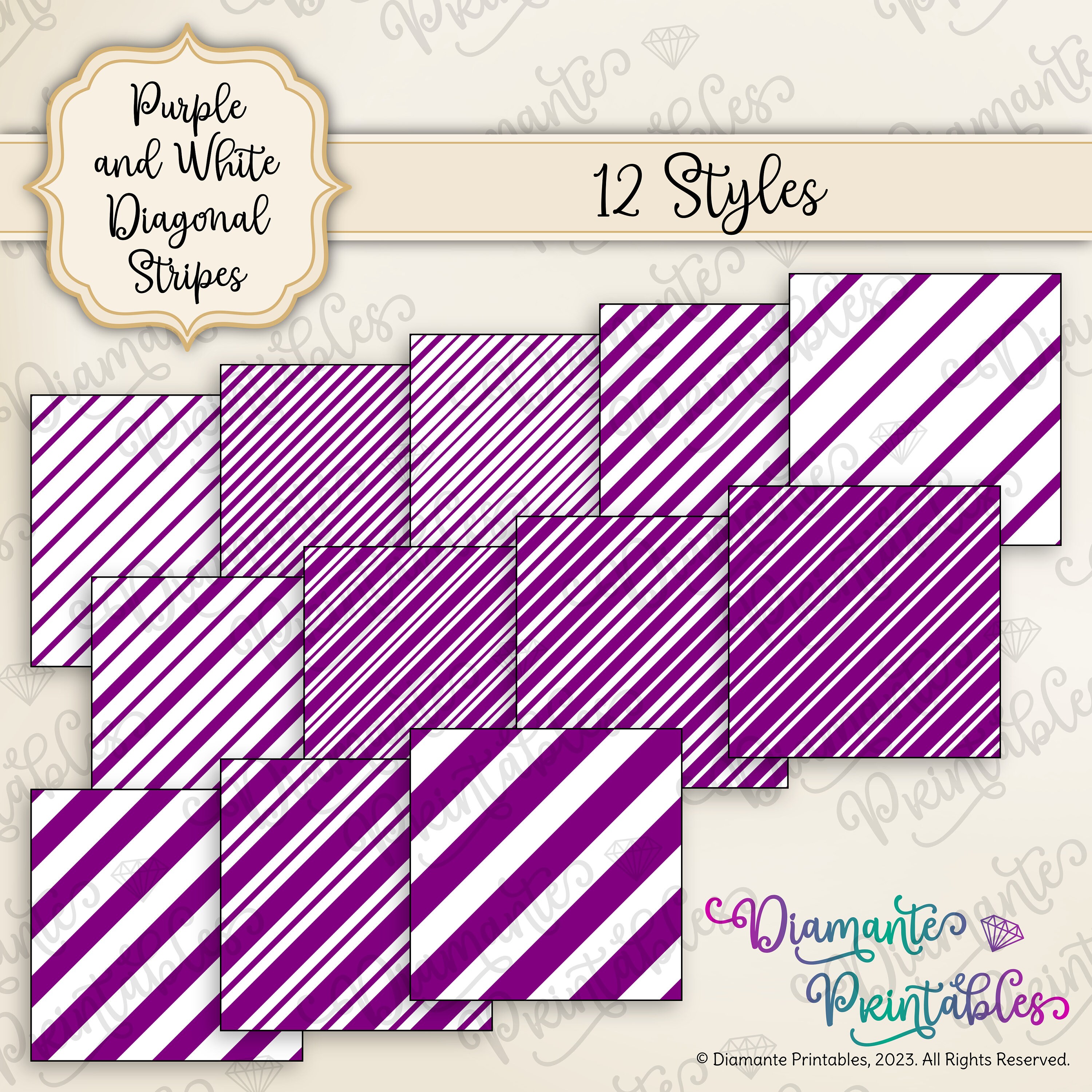 Purple and White Diagonal Stripes Digital Paper Pack | 12 Styles | 4 ...