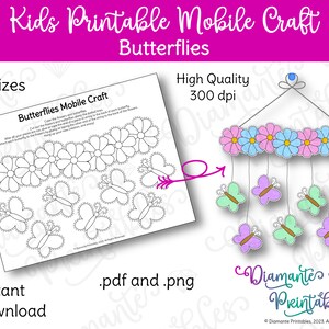 Butterflies Printable Mobile Craft | Scissor Skills, Fine Motor Skills | Indoor Activity | Printable Craft Template | Instant Download