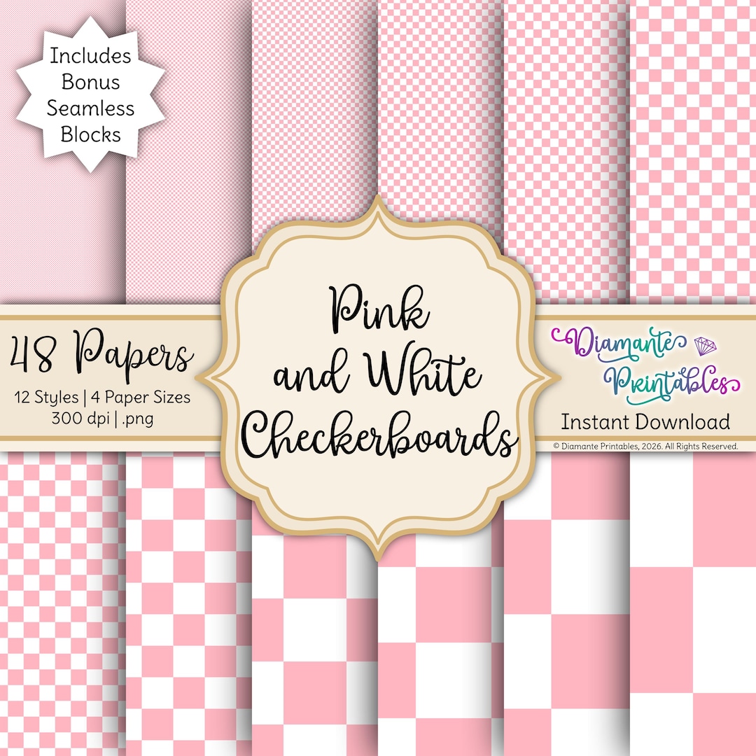 Pink and White Checkerboards Digital Paper | Pastels Collection | 4 ...