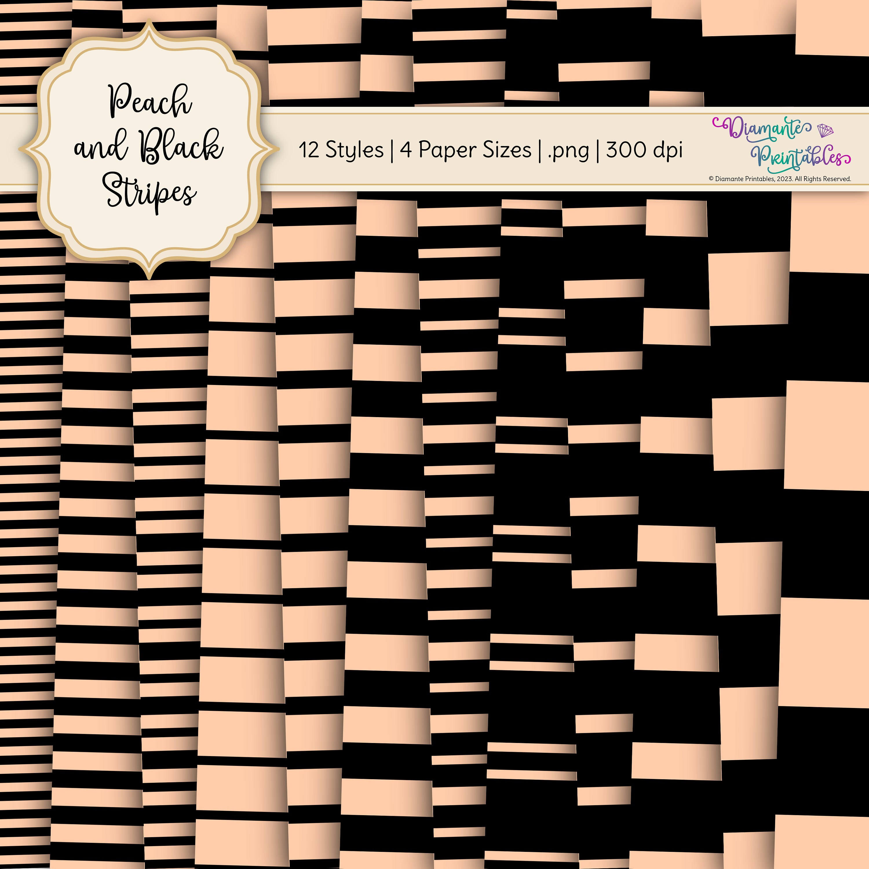Peach and Black Stripes Digital Paper Pack | 12 Styles | 4 Sizes ...