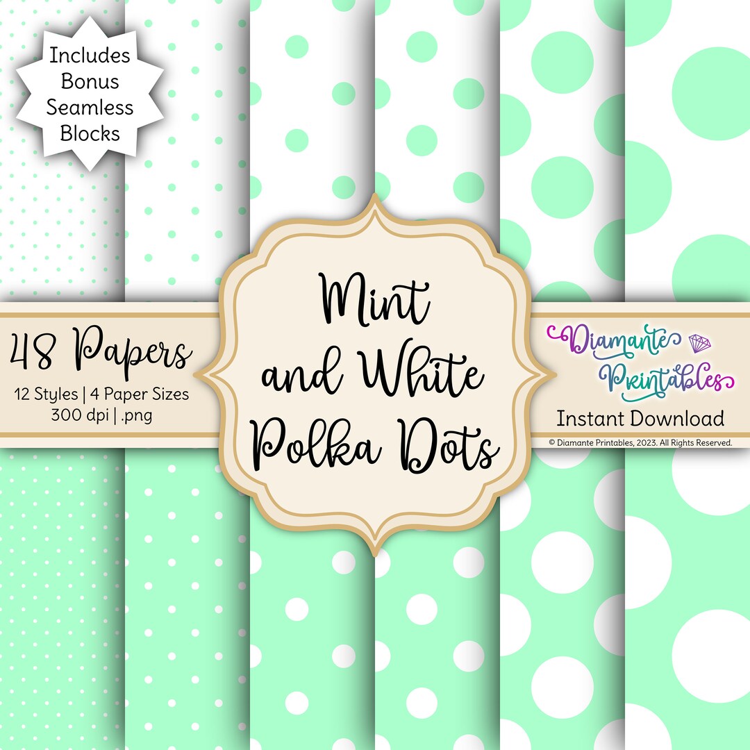 Mint and White Polka Dots Digital Paper Pack | 12 Styles | 4 Sizes ...