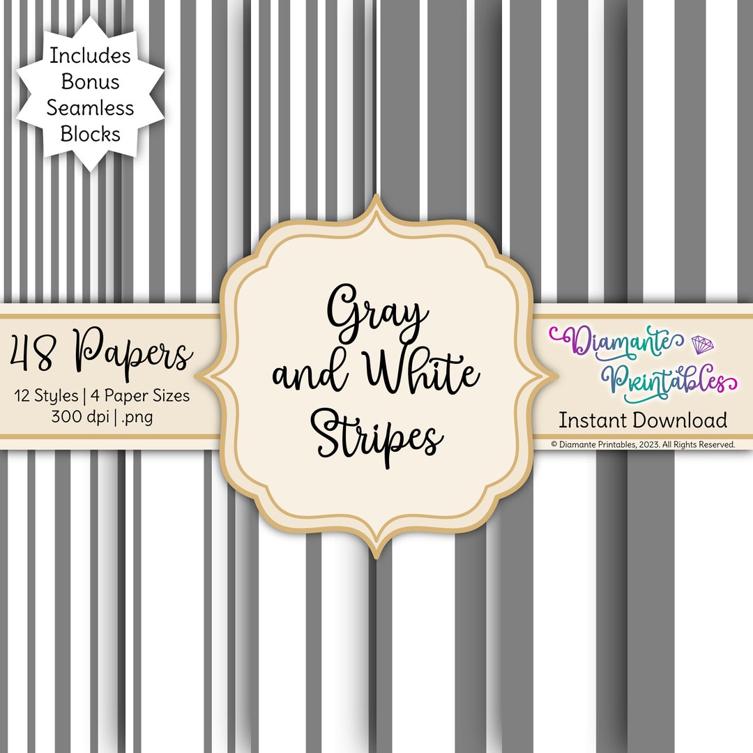 Gray and White Stripes Digital Paper Pack | 12 Styles | 4 Sizes ...