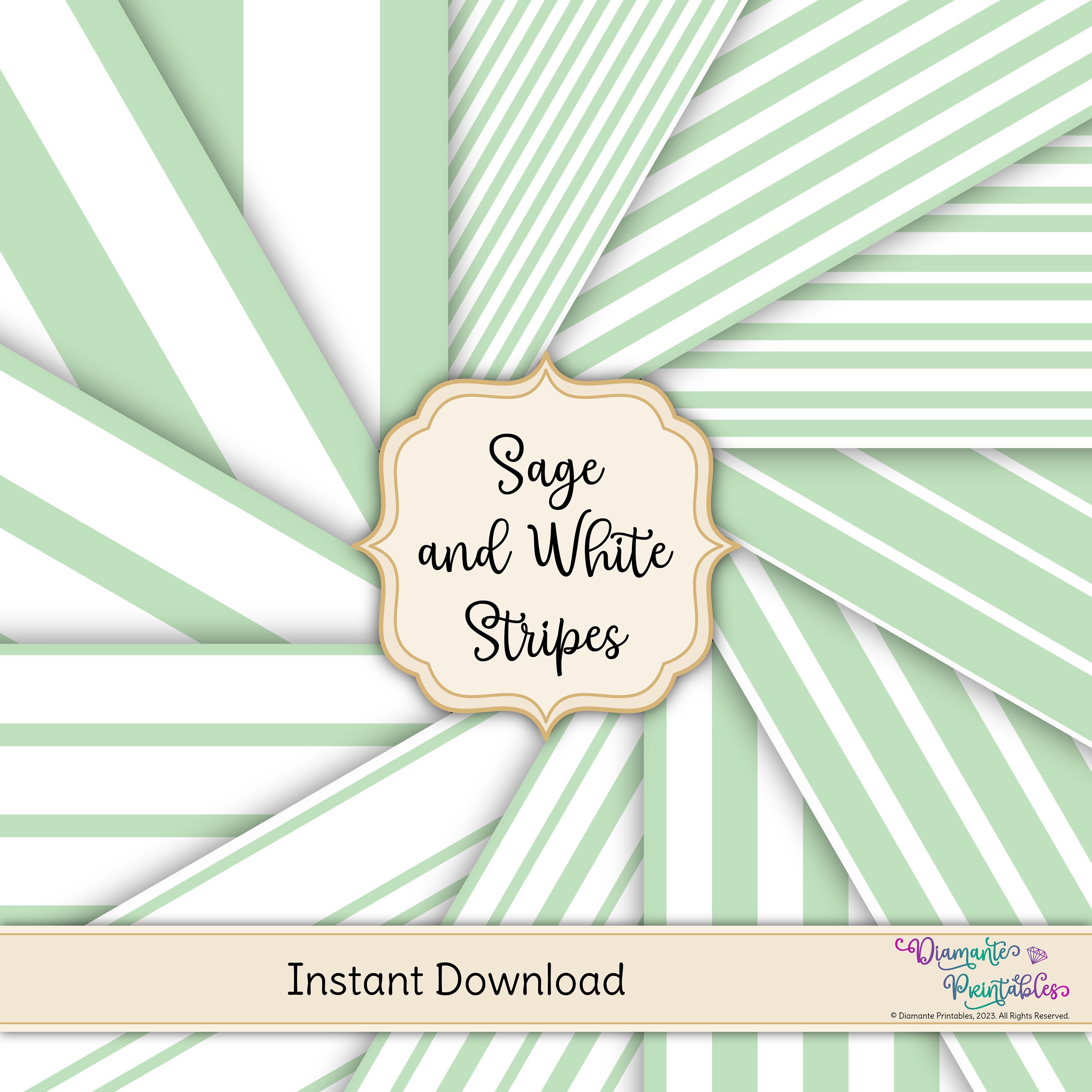 Sage and White Stripes Digital Paper Pack | 12 Styles | 4 Sizes ...