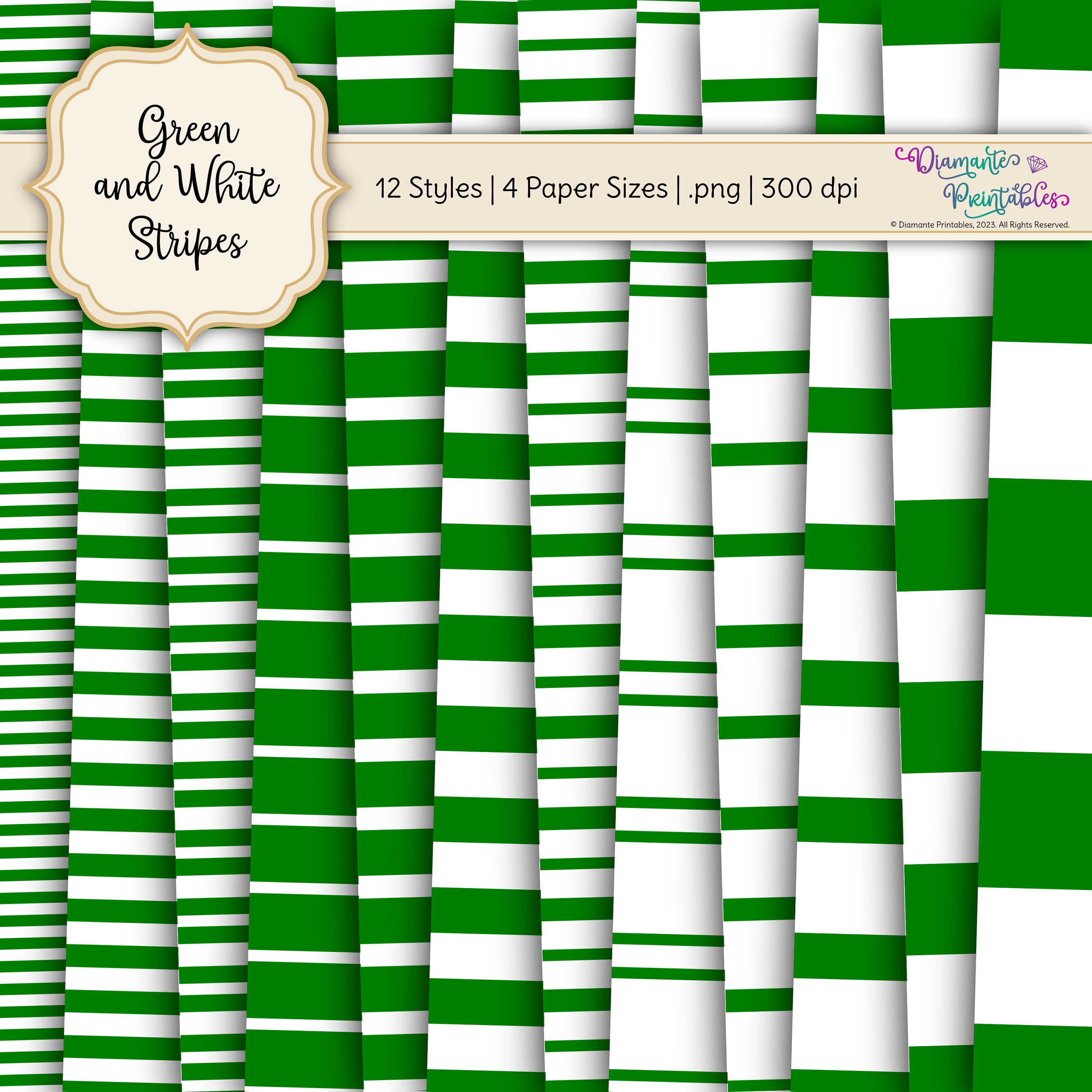 Green and White Stripes Digital Paper Pack | 12 Styles | 4 Sizes ...