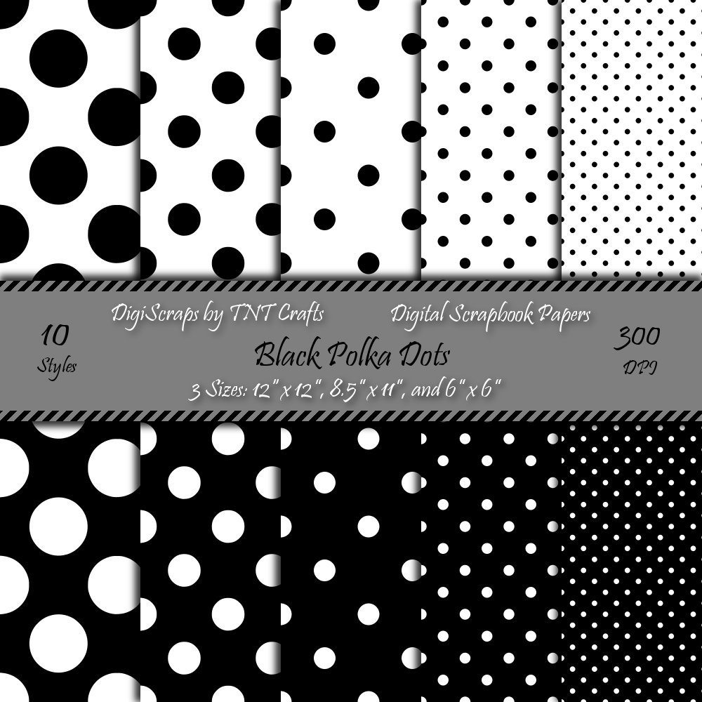 Black and White Polka Dots Digital Scrapbooking Paper Pack Etsy