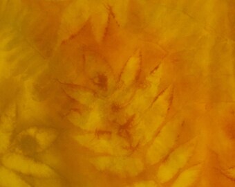 Gold Silk Scarf Square Hand-printed Orange Rust Yellow Brown Bandana Hand-dyed Eco Fern Leaf Print 21.5x21.5 Sister Handmade Christmas Gift