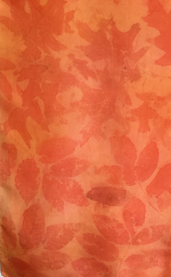 Hand-painted Silk Scarf: Orange Leaf Print, Eco-dyed (14 display picture 3