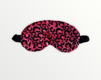Pink leopard print sleep mask, leopard eye mask, hot pink sleep mask, pink cotton sleep mask, traveling sleep mask, pink leopard sleep mask
