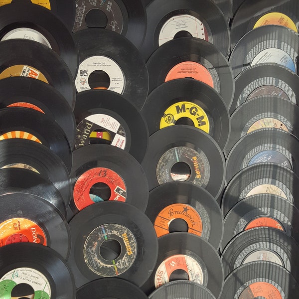 Fifty (50) Vintage Used 45 Rpm records for Playing or Crafting