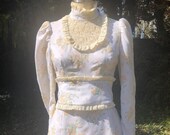 Vintage Handmade Victorian Inspired 1970 s White Floral Dress Cottagecore