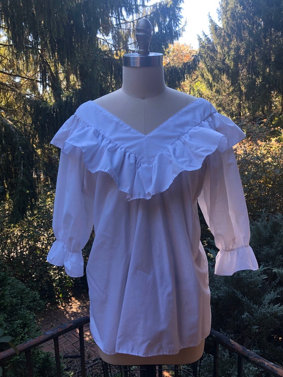 Vintage 1970's White Ruffle Square Dance Blouse Co