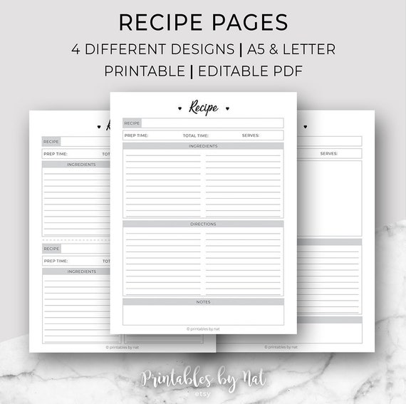 Recipe Book Printable Blank Pages Sheet Organizer Binder Etsy