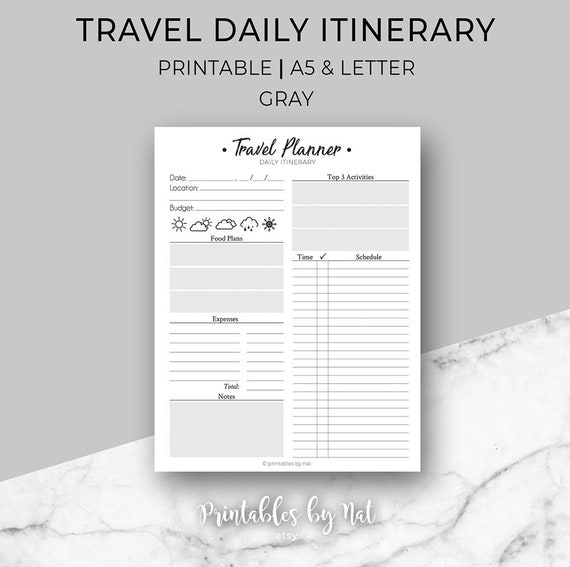 travel daily itinerary planner vacation holiday printable instant download vacation travel planner