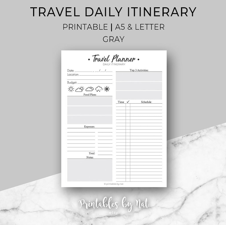 Travel Daily Itinerary Planner Vacation Holiday Printable Etsy
