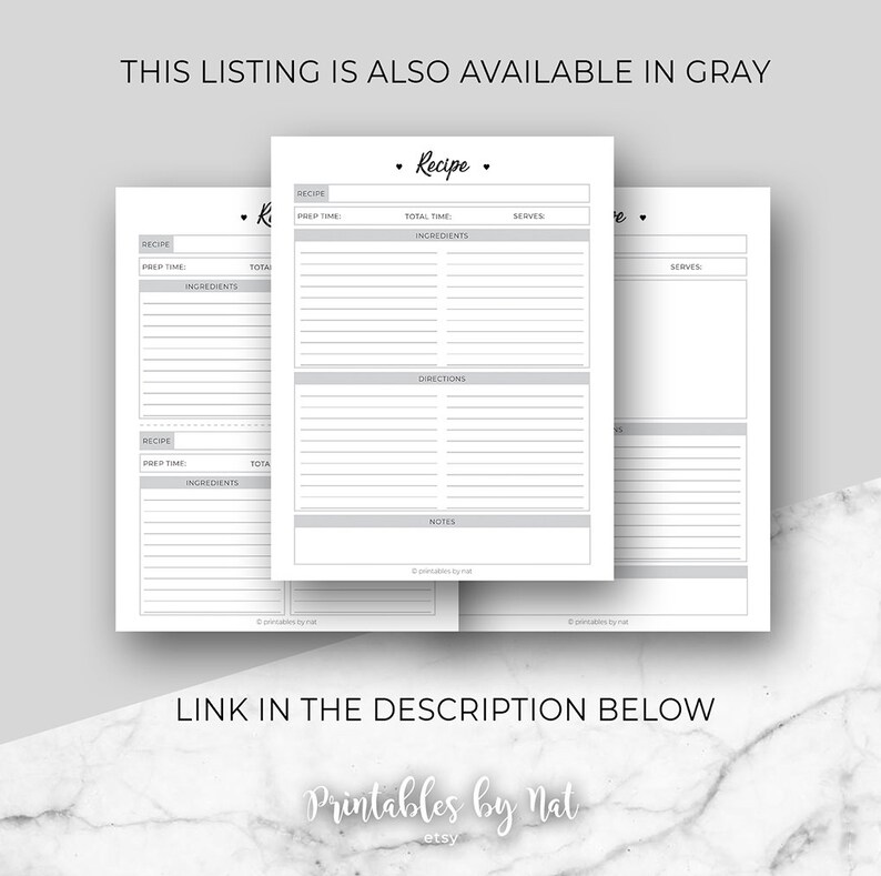 Recipe Book Printable Blank Pages Sheet Organizer Binder Etsy