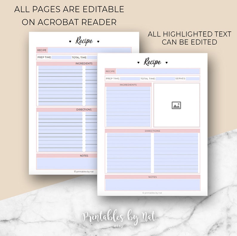 Recipe Book Printable Blank Pages Sheet Organizer Binder Etsy