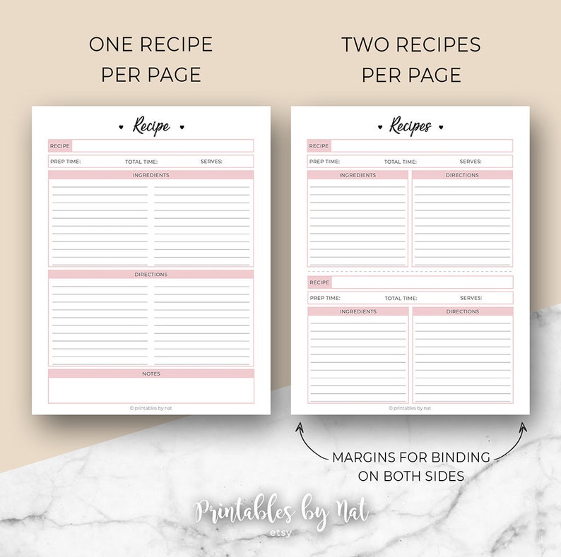 Recipe Book Printable Blank Pages Sheet Organizer Binder Etsy