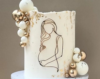 Gold pregnant woman silhouette cake topper