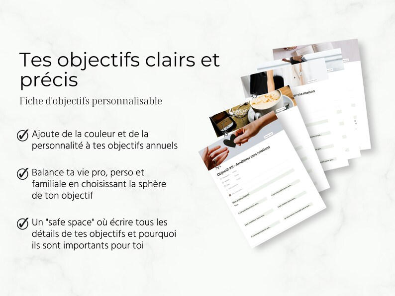 K&ouml;nnte beinhalten: Ein druckbares Arbeitsblatt mit einer Checkliste zur Festlegung von Zielen. Das Arbeitsblatt enth&auml;lt einen Abschnitt zum Hinzuf&uuml;gen von Farbe und Pers&ouml;nlichkeit zu Zielen, zum Ausbalancieren von Berufs-, Privat- und Familienleben sowie einen sicheren Bereich zum Aufschreiben von Details zu Zielen.