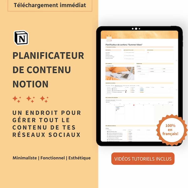 Planificateur de contenu Notion EN FRANÇAIS | Réseaux sociaux | Modèle Notion personnalisable | Création de contenu