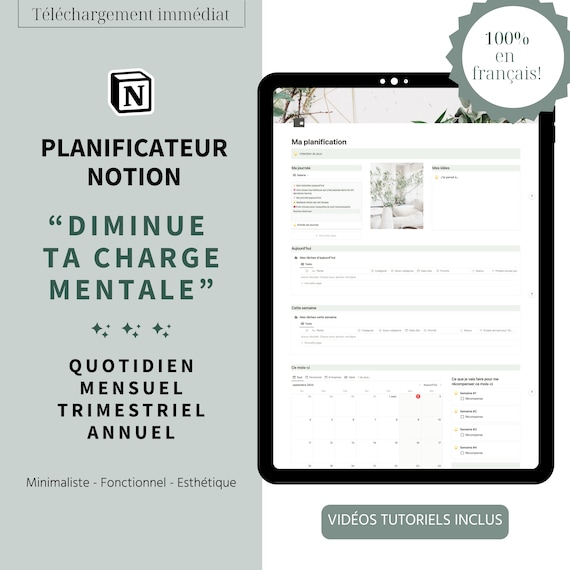 Planificateur Notion esthétique EN FRANÇAIS | Planificateur Notion tout-en-un | Modèle Notion personnalisable | Organisateur