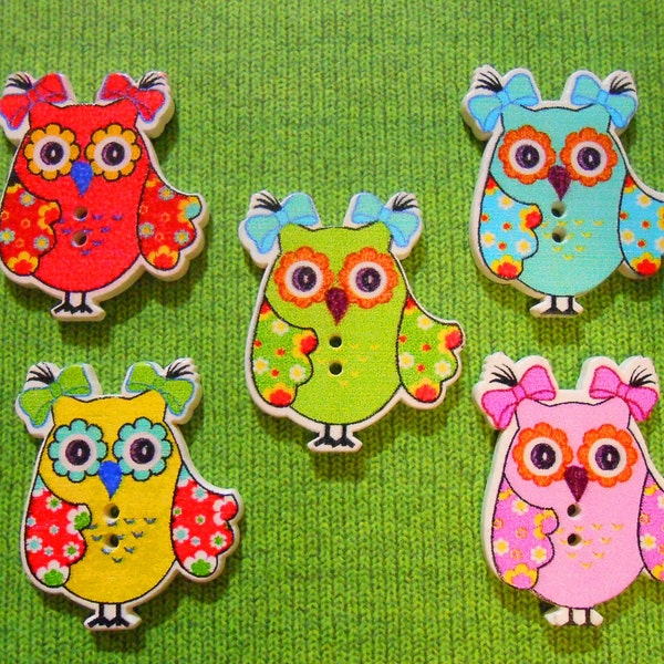 10 Wood Owl Buttons Printed buttons Wooden Cartoon Picture Buttons for Kids Childrens Buttons Craft Sewing Scrapbooking Knitting supplies