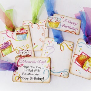 6 Handmade Blank Birthday Gift Tags Recycled Embellishments Ephemera for DIY Scrapbook Diary Junk Journal Smash Book Mixed Media Altered Art