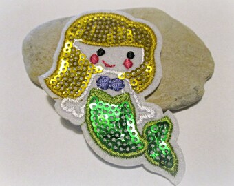 Sequin Mermaid Iron On Patch: Embroidered Applique (2.75")