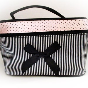 Paris Pink Cosmetic Bag: Striped Toiletry Travel Case