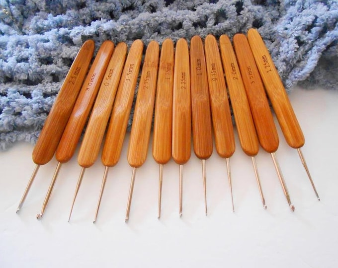10 Carbonized Bamboo Crochet Hooks Set of 10 Metal Hooks Small Etsy