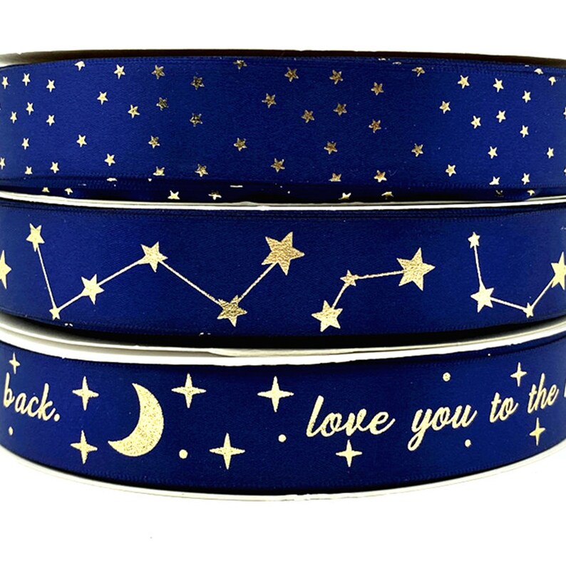 5 Yards Navy Blue and Gold Satin Ribbon (1