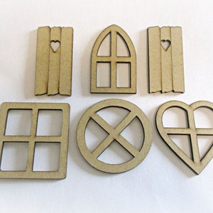 Fairy House Windows | Miniature Window Frames | Fairy Garden Supplies | Dollhouse Accessories | Round Square Heart Arched Windows | Shutters