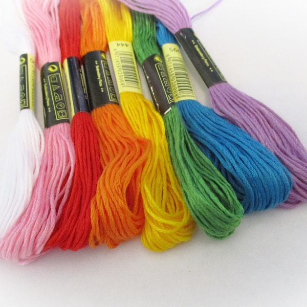 8 Skeins of Embroidery Thread in Rainbow Colors | Cotton Embroidery Floss for Cross Stitch Braiding Needlework Friendship Bracelets Quilting