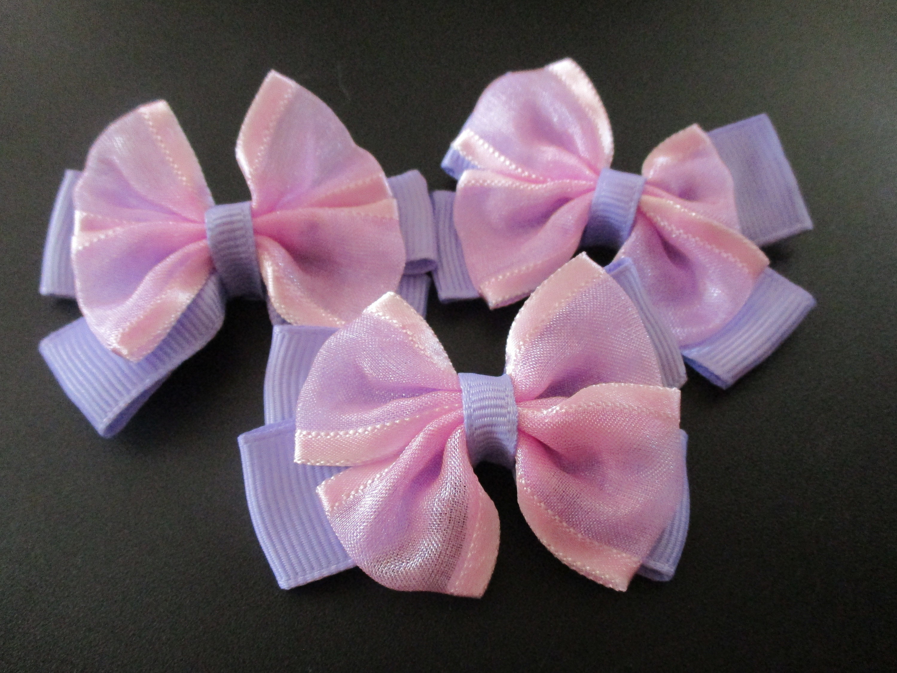 Pack of 5 , Ready Made 3, Satin Ribbon Double Bows , Ideal for Hair Slides,  Socks, Headbands, Sewing Christmas Wrapping 