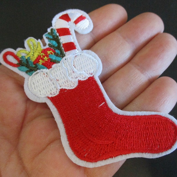 Christmas Iron On Patches | Embroidered Red Christmas Stocking Patch | For Jeans Jackets Backpacks Hats Crafts Decor | Christmas Appliques