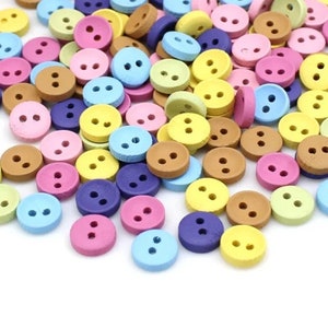 50 Painted Wood Buttons | 10mm Round Pastel Colored Buttons | Kids Buttons DIY Button Crafts | For Art Sewing Knitting Crochet Doll Clothing