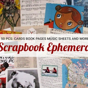 50-Piece Scrapbook Ephemera Pack: Vintage Paper Scraps, Music Sheets, Cards