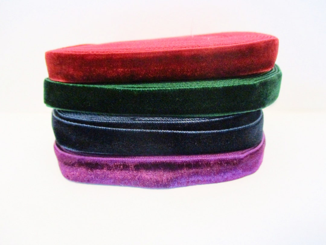 5 Yards Jewel Tone Velvet Ribbon in Navy Blue Dark Green Red or Purple