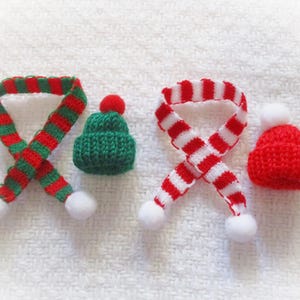 Mini Christmas Knit Doll Hat and Scarf Set: Striped Acrylic Yarn