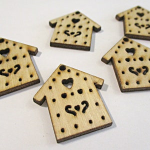 10 Laser Cut Wood Birdhouse Charms: Unfinished Wooden Pendants