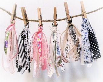 Handmade Fabric Tassels | Junk Journal Tassels | Tassel Keychain Garland Fringe | Tassel Earrings Necklace | Shabby Chic Boho Cottage Core