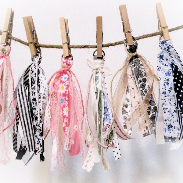 Handmade Fabric Tassels | Junk Journal Tassels | Tassel Keychain Garland Fringe | Tassel Earrings Necklace | Shabby Chic Boho Cottage Core