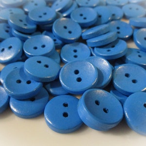 25 Blue Wood Buttons | 15 mm Round Painted Wooden Buttons | Shirt Buttons Sweater Buttons Kids Buttons Childrens Clothes Doll Clothes Crafts