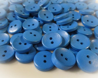 25 Blue Wood Buttons | 15 mm Round Painted Wooden Buttons | Shirt Buttons Sweater Buttons Kids Buttons Childrens Clothes Doll Clothes Crafts