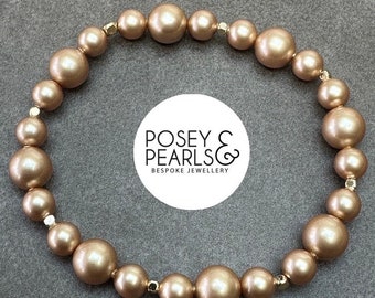 Gold pearl bracelet, stretch bracelet, beaded bracelet, Austrian pearl bracelet, girlfriend gift idea