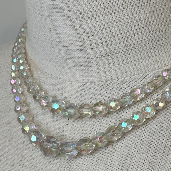 Pretty 2 strand crystal necklace, Art Deco Aurora Borelis necklace, AB necklace, glass bead necklace, sparkly necklace, prom necklace