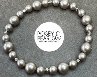 Platinum grey pearl stretch bracelet, elegant pearl bracelet, Austrian pearl bracelet, best friend bracelet